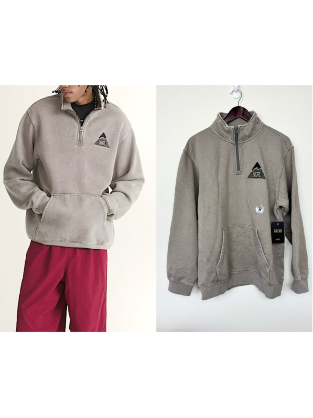 Men's Vans Taupe Gray Peak Quarter Zip Sweatshirt Medium Fleece Skater Surfer